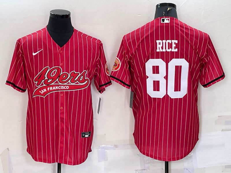 Men San Francisco 49ers #80 Rice Red stripe 2022 Nike Co branded NFL Jersey